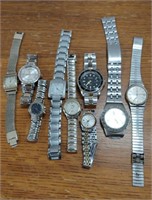 Lot of 9 metal band watches