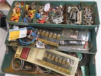 Metal Box w/ Electrical Supplies, hardware & Knife