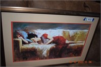 Framed Artwork Lady on Sofa 30 X 20