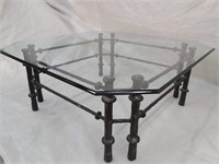 Bevelled Glass Top Cast Aluminum Base Coffee Table