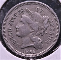 1865 3 CENT PIECE  XF