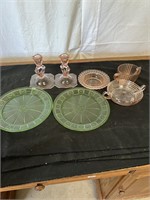 Lot of Green and Pink Depression Glass