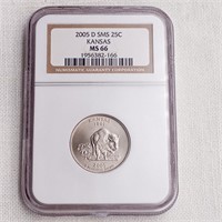 2005 D SMS 25 Cent Kansas NGC MS66