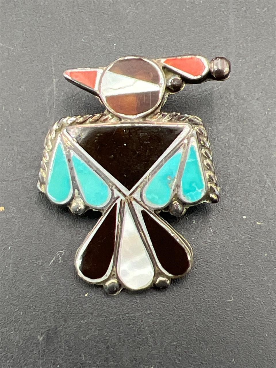 Vintage Native American Multi Gemstone Inlay pin