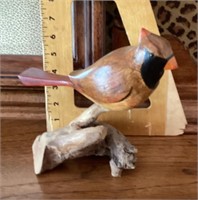 Carved wood cardinal signed Jim B.