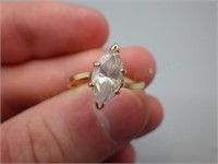 14K gold ring, size 7 3/4, clear marquis cut stone