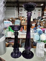 2 purple glass candle holders 26 and 17 in