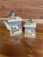 CRACKER BARREL "NATURE WALK" TEA POT & CANISTER