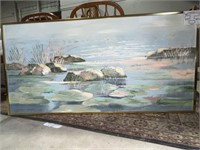 Signed framed oil painting 30.5in x 60.5in
