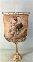 ASIAN SILK EMBROIDERY HANGING ON BRASS COLOR STAND
