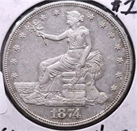 1874 S TRADE DOLLAR AU