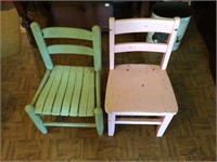 Pair Painted Childs Wooden Chairs