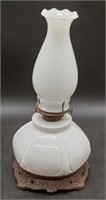 (K) Vintage Milk Glass oil lamp approximately 16"