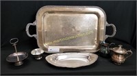 Large Silver On Copper Serving Tray & Other