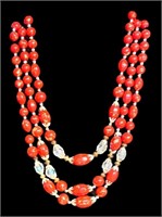 Vintage Red/Clear Faceted Bead Necklace