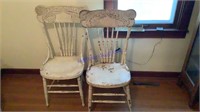 2 painted white press back chairs
