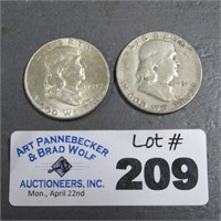 (2) Silver Franklin Half Dollars