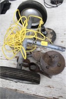 2 YARD TOOLS, DOLLIE WHEELS AND BOAT ANCHORS