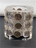 Acrylic Lucite FLOATING 1976 PENNY CUBE Pen Holder