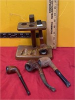 Four Tobbaco Pipes & Pipe Stand