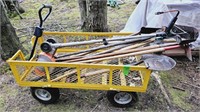 Metal Mesh Cart & Lawn Garden Tools Including
