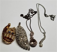 4 Rhinestone Pcs: 2 Necklaces & 2 Brooches