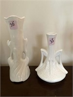 2 CASH FAMILY POTTERY WHITE VASES - 7" AND 9"
