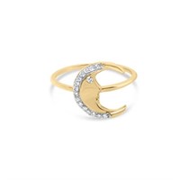 10K Gold Diamond Moon Ring - 1/10 Cttw