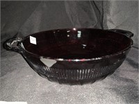 VINTAGE 8 “ RUBY RED BOWL W/ HANDLES