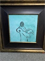 FRAMED CONTEMPORARY PAINTING OF RECLINING WOMAN -