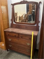 Antique Dresser w/ Marble Top & Mirror