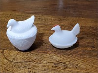 Milk Glass Nesting Roosters