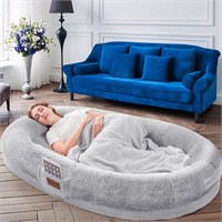 Bean Bag Bed with Blanket  68x48x9  Faux Fur  Grey