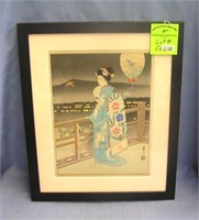 Antique signed Japanese wood block print