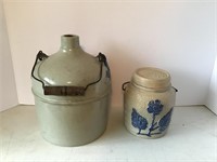 2 Blue decorated stoneware pieces