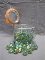 Vintage Glass Jar Filled with Mixed Glass Marbles
