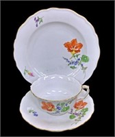(3pc) Meissen Porcelain Floral Teacup, Saucer