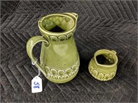 Green Ceramic Pitcher with Matching Creamer