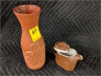 Ceramic Wine Carafe and Small Brown Pitcher