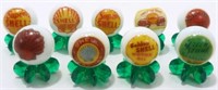 9 Shell Oil Advertising Glass Marbles w/ Stands