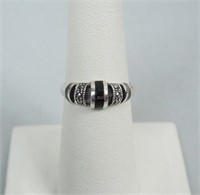 Sterling, Onyx, MOP, and Marcasite Ring