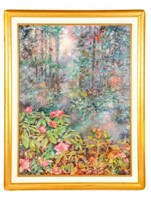 Sarah Brown, "Pink Rhododendron in Spring" O/C