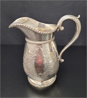 Ornate English Silver Plate Etched Pitcher