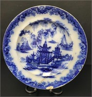 Antique English 18thC Orientalist Flow Blue Plate