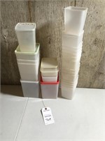 Lot of 23 square plastic containers, some w/ lids