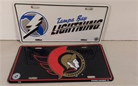 Two NHL Metal Novelty Plates