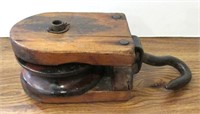 Antique Wood & Metal Pulley