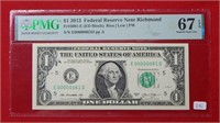 2013 $1 Federal Reserve Note PMG 67 EPQ