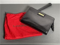 Lancel Black leather wristlet with original