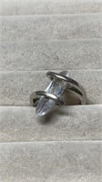Vintage Sterling Silver Ring Set With Long Clear S